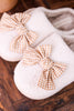 Fuzzy Slippers With Maple Gingham Bow