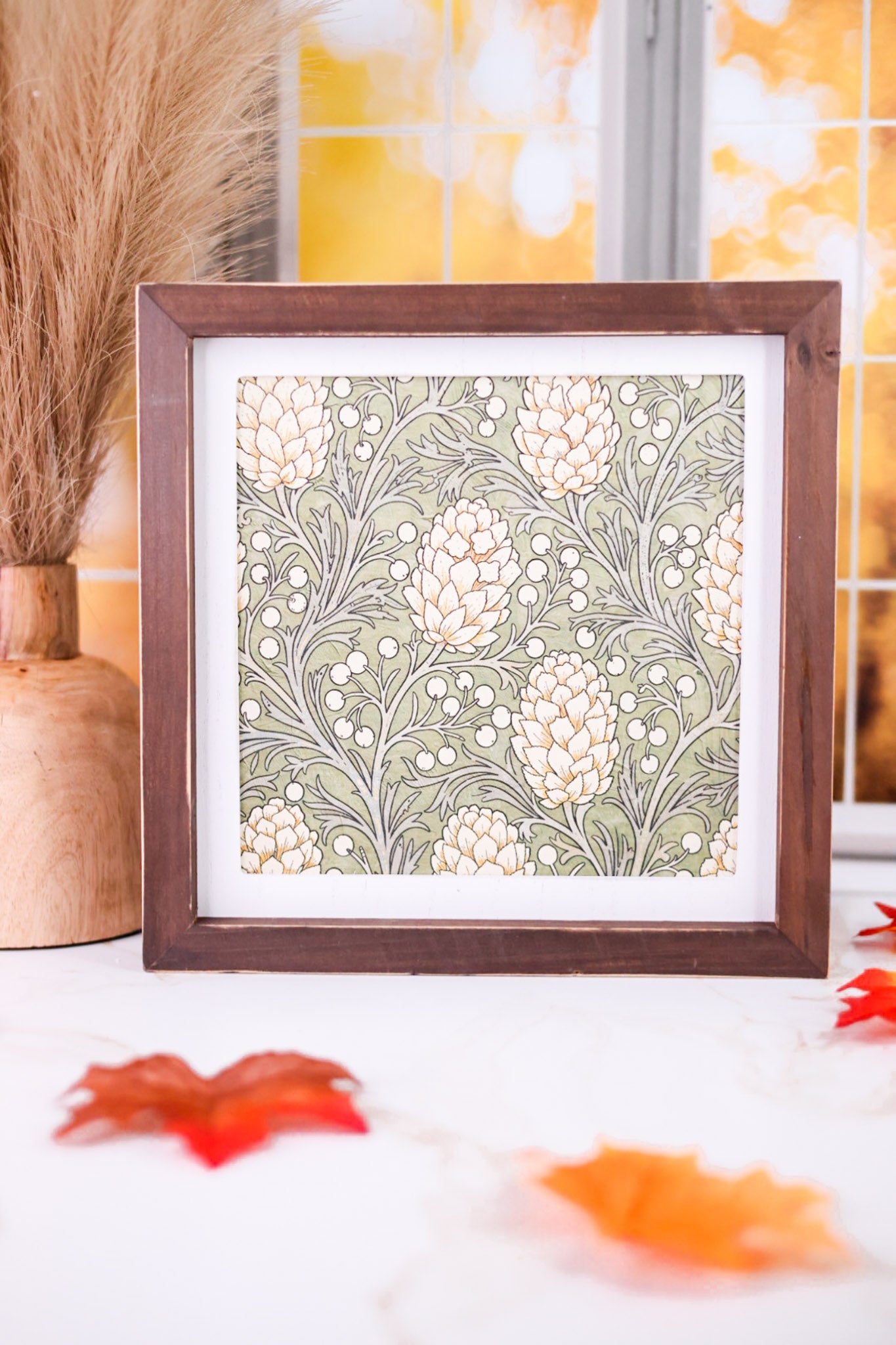 10.5" Reversible Floral/Botanical Sign With Espresso Wood Frame
