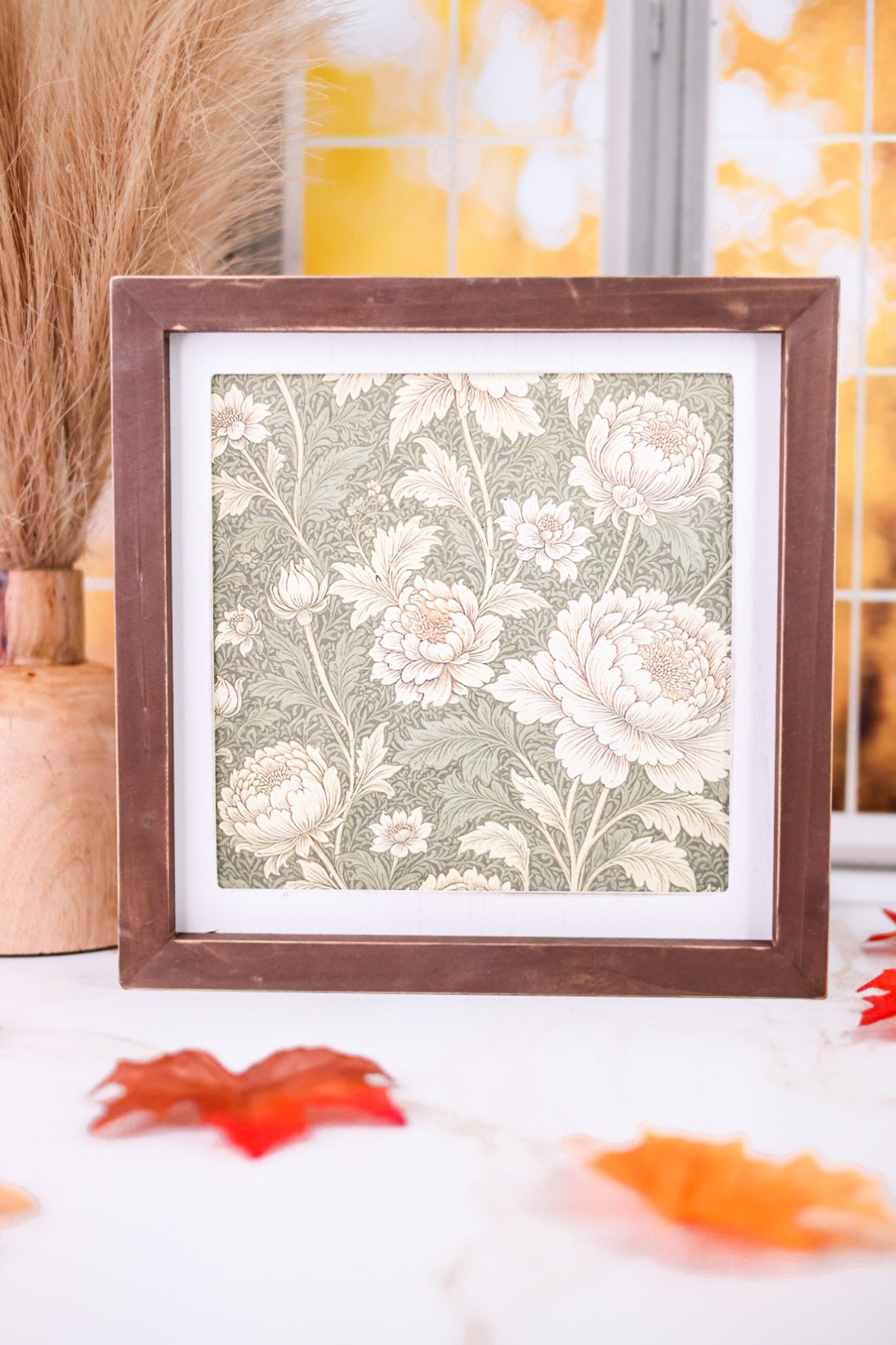 10.5" Reversible Floral/Botanical Sign With Espresso Wood Frame