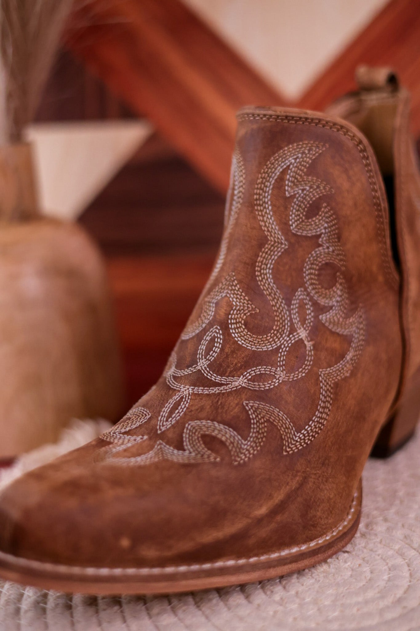 Stitched Leather Booties in Rich Honey