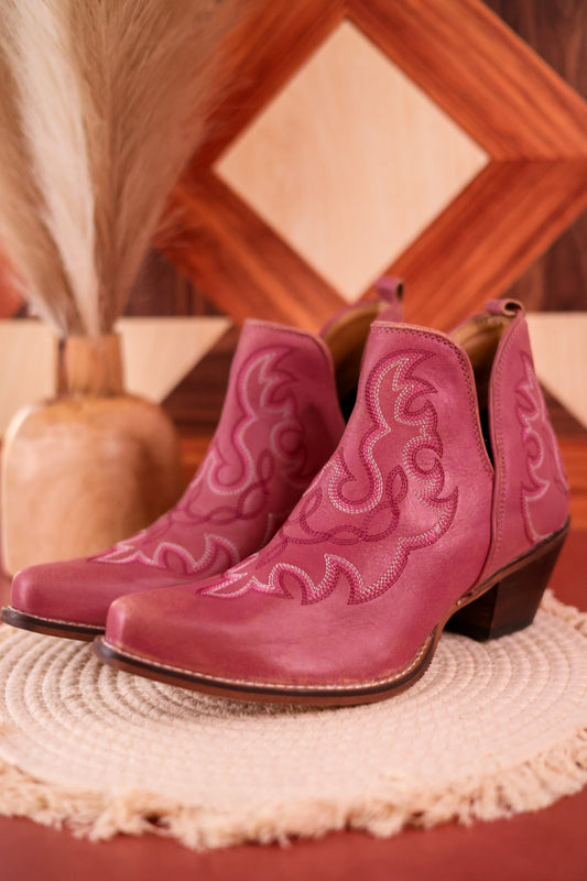 Pink Leather Stitched Booties
