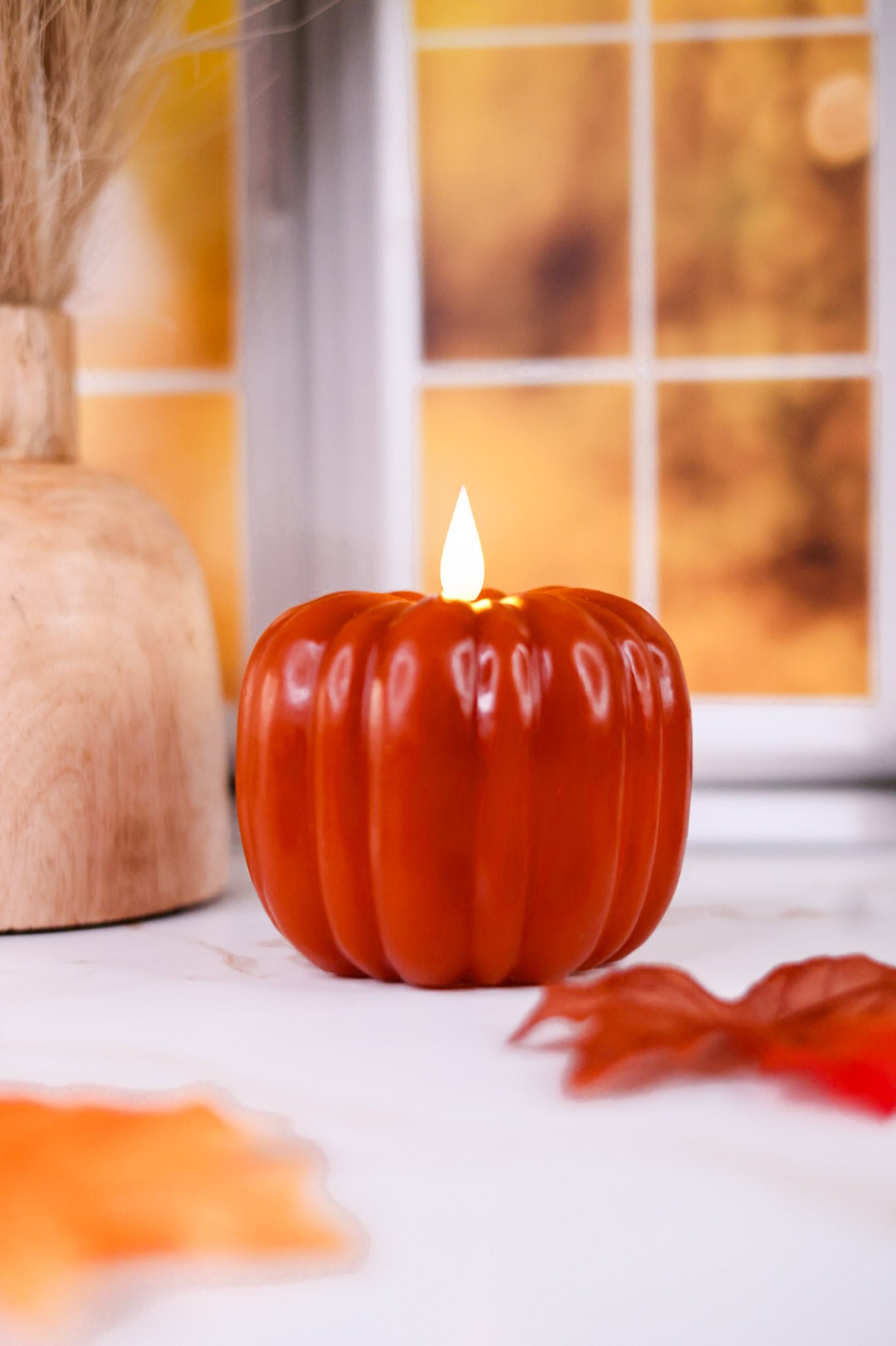 Orange LED Pumpkin Candle