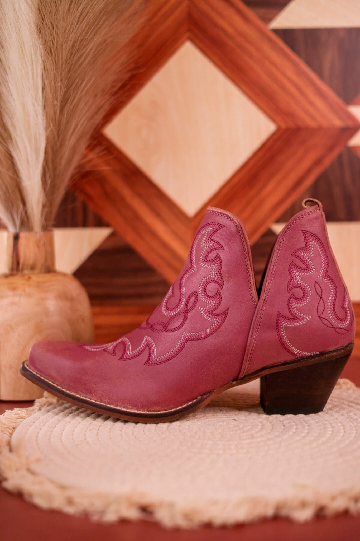 Pink Leather Stitched Booties