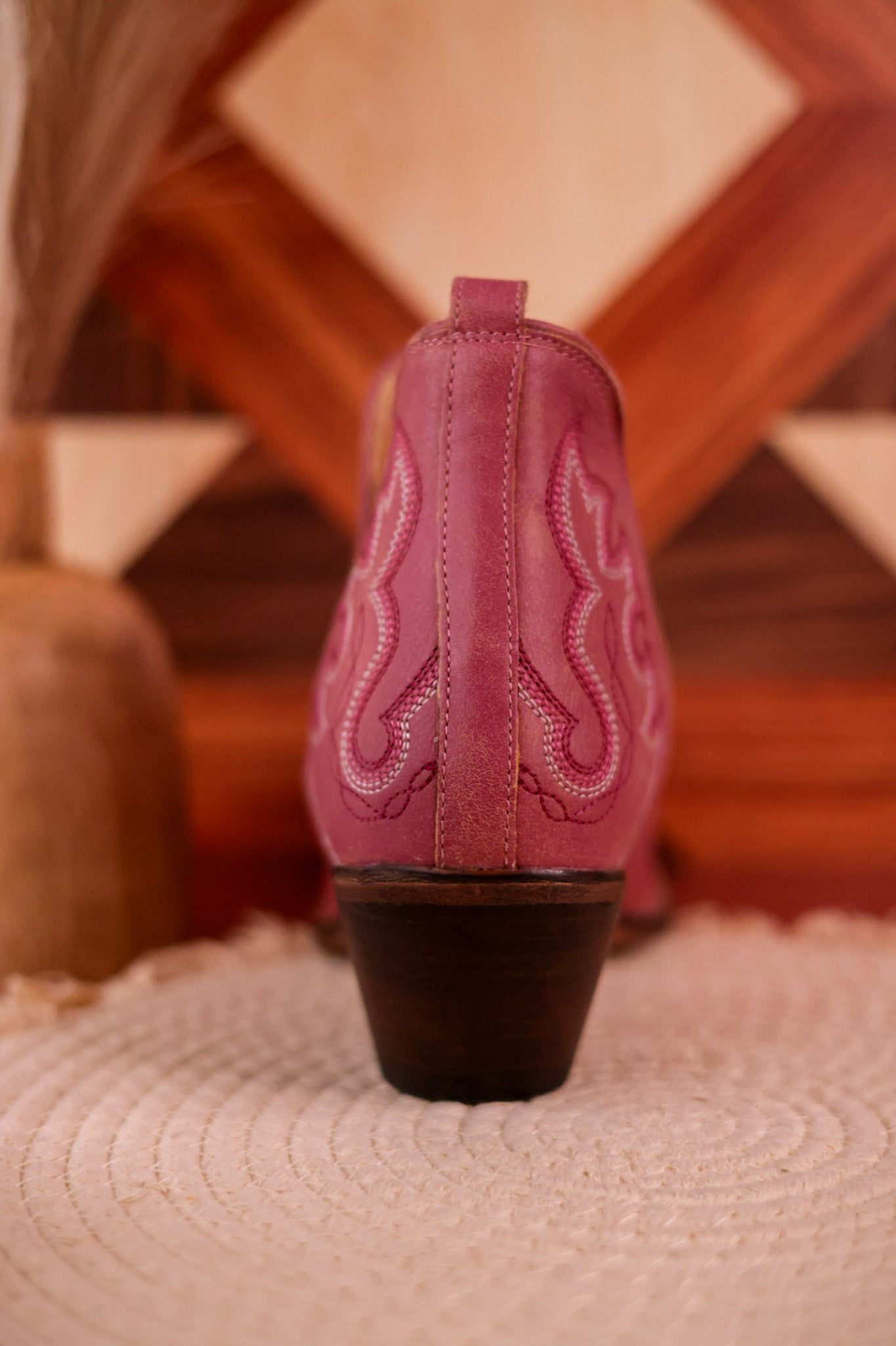 Pink Leather Stitched Booties