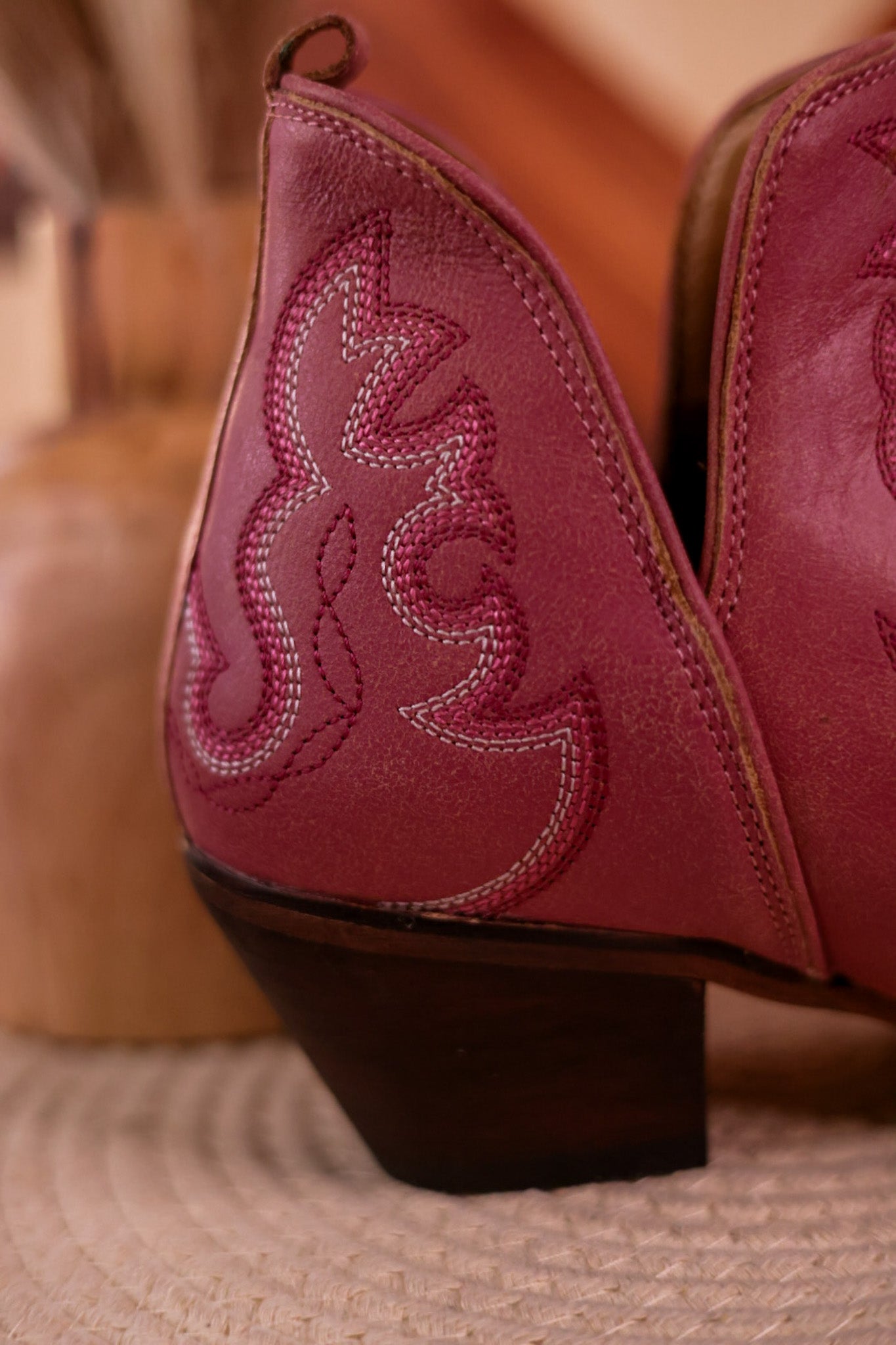 Pink Leather Stitched Booties