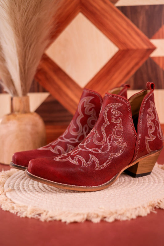 Red Leather Stitched Booties