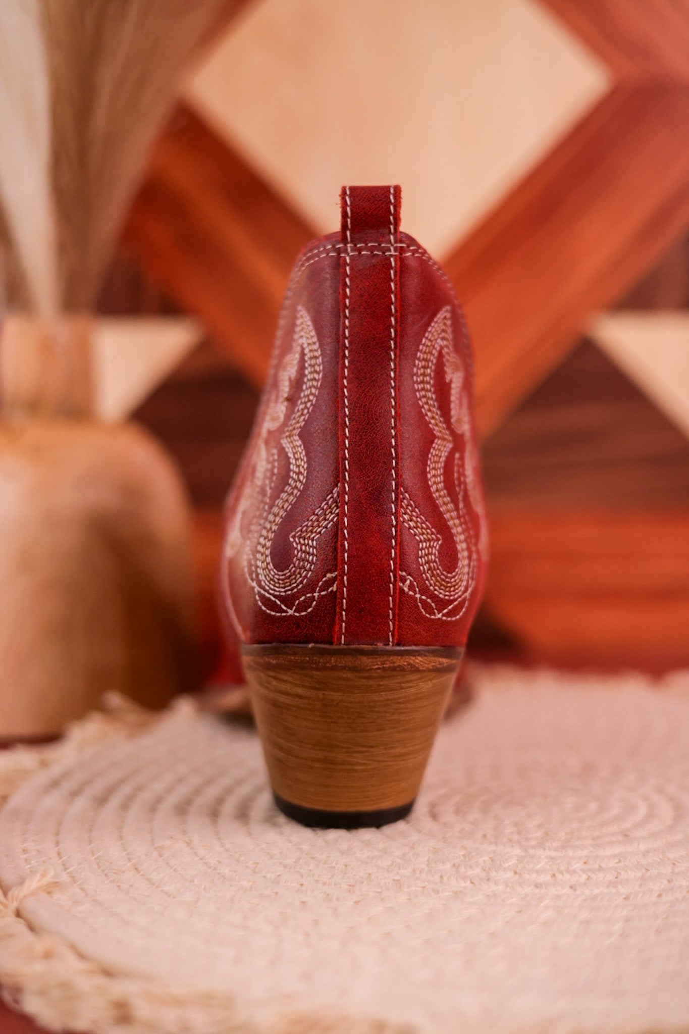 Red Leather Stitched Booties