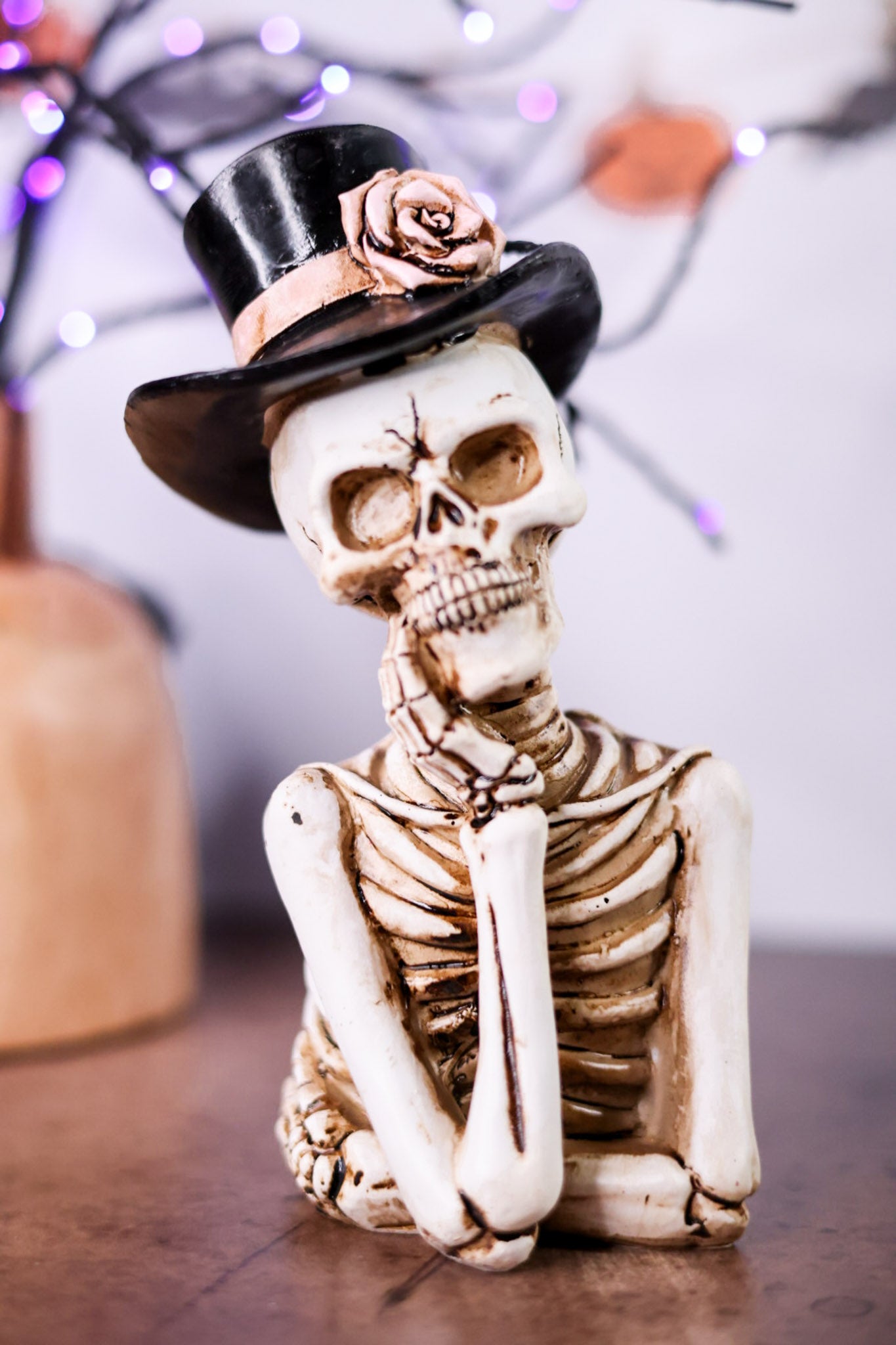 Set Of Two Skeleton In Top Hat Resin Sitters