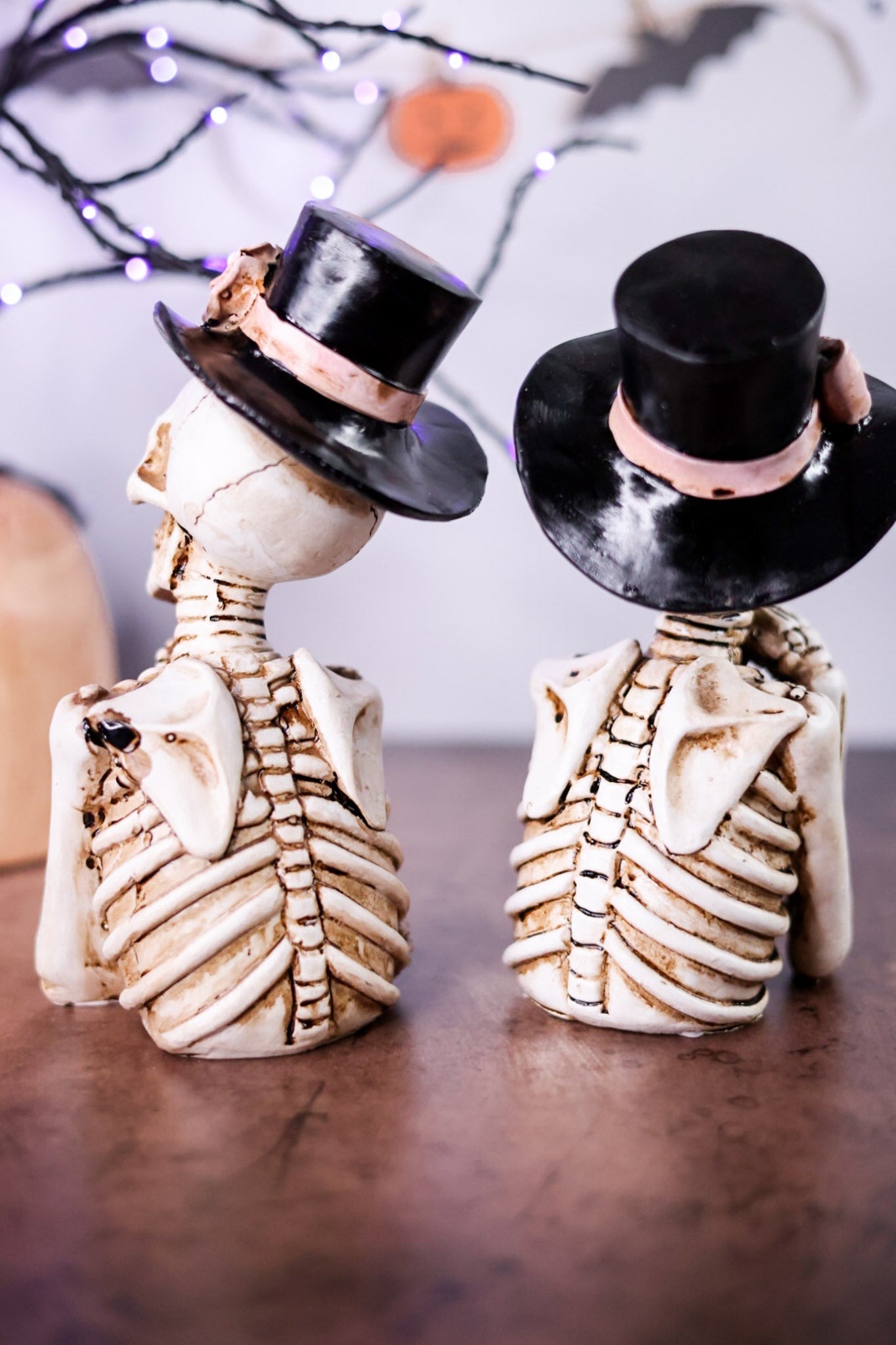 Set Of Two Skeleton In Top Hat Resin Sitters