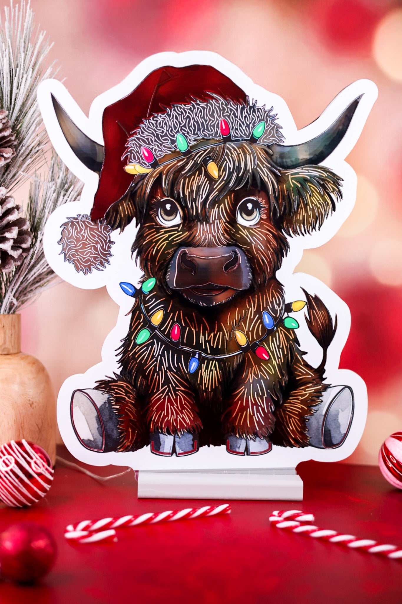 16" Christmas Highland Cow Infinity Light