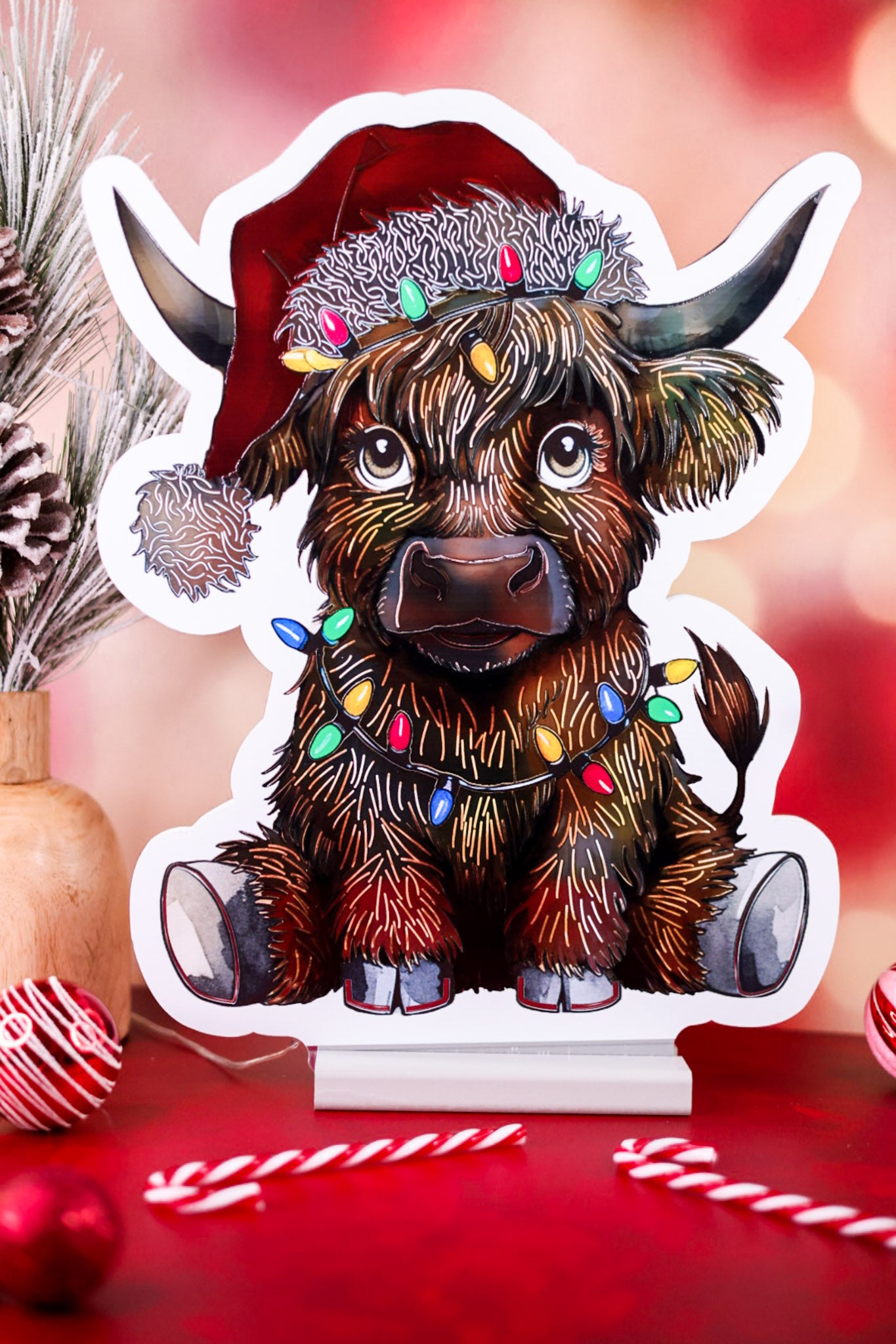 16" Christmas Highland Cow Infinity Light