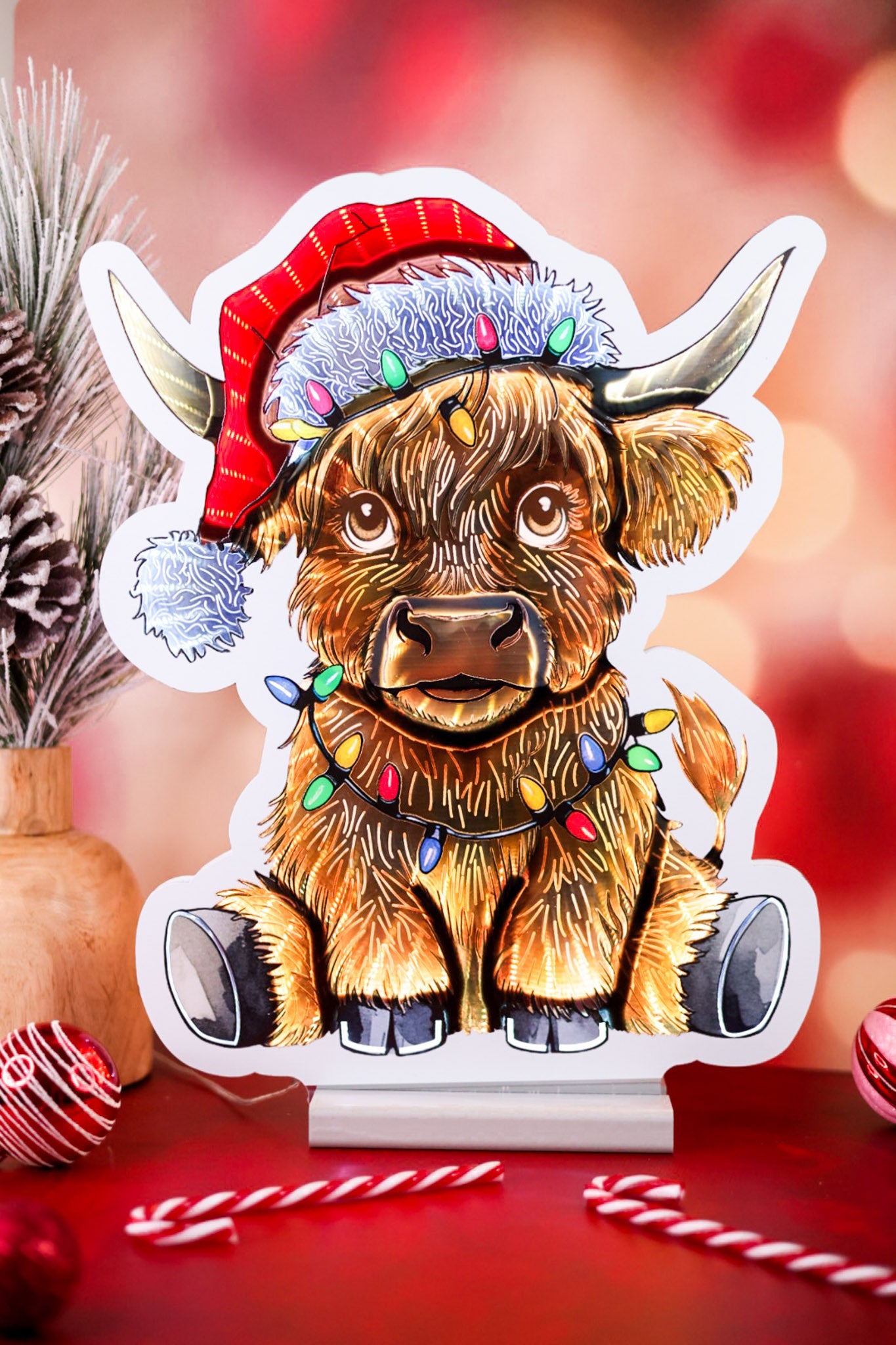 16" Christmas Highland Cow Infinity Light