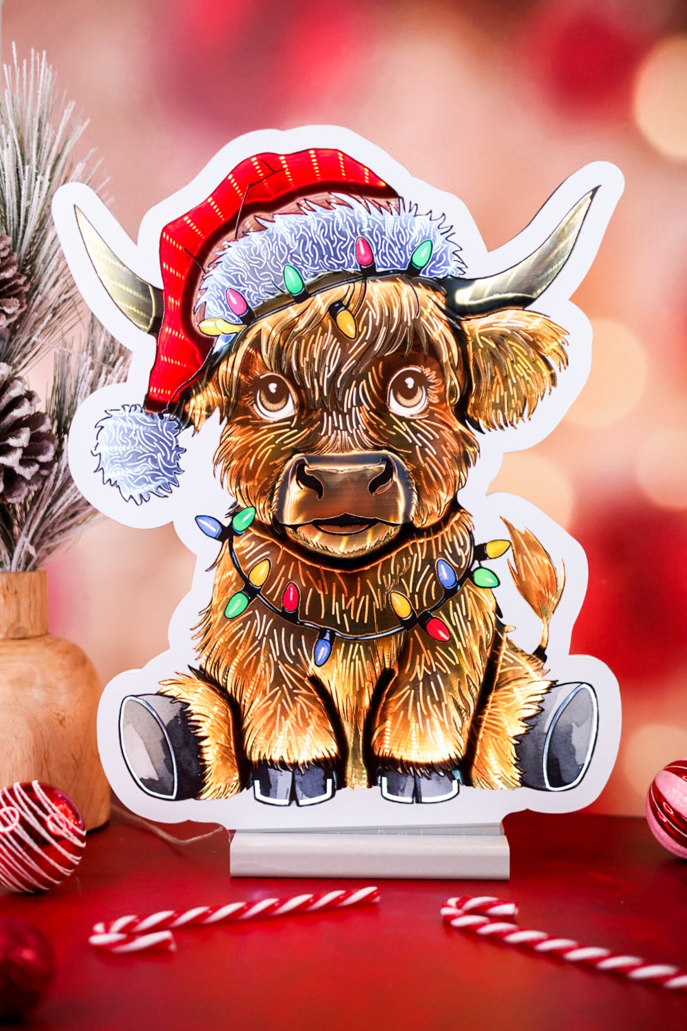 16" Christmas Highland Cow Infinity Light
