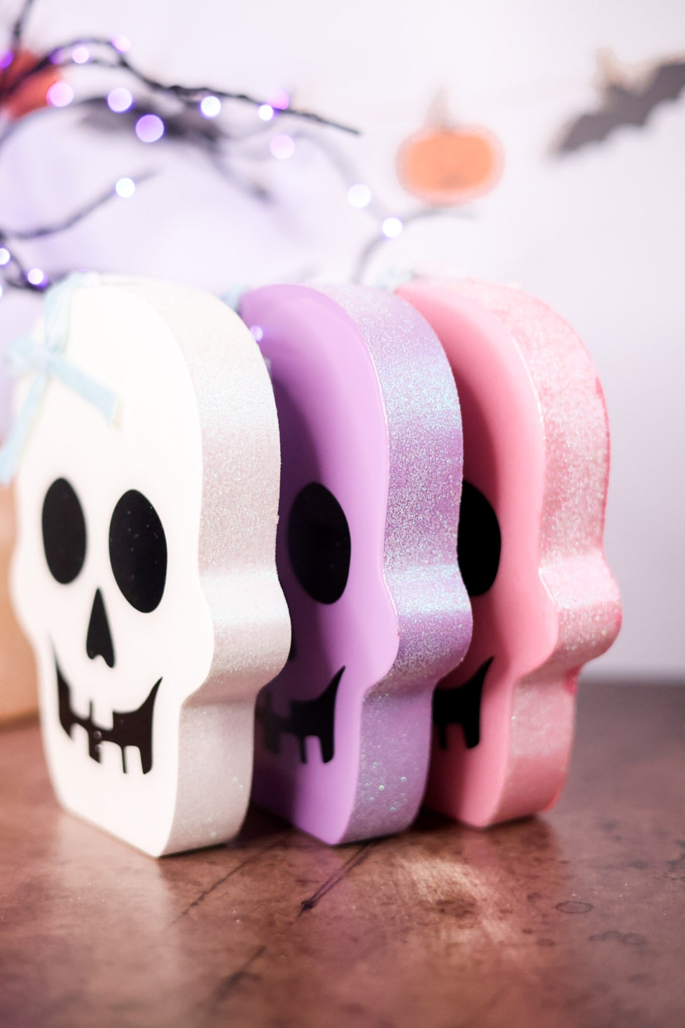 Glitter & Epoxy Pastel Skull Tabletop Sitters (3 Colors)