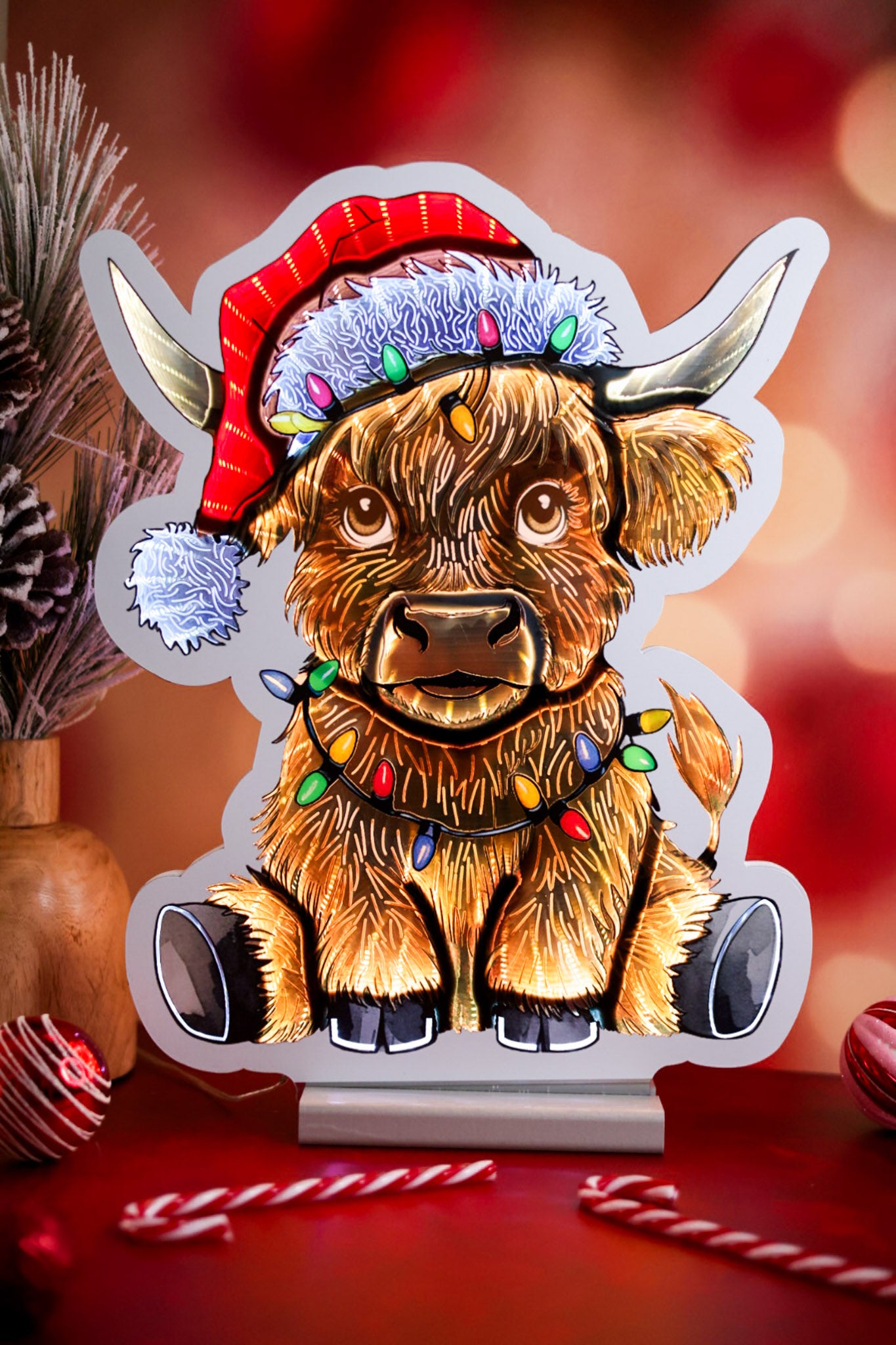 16" Christmas Highland Cow Infinity Light