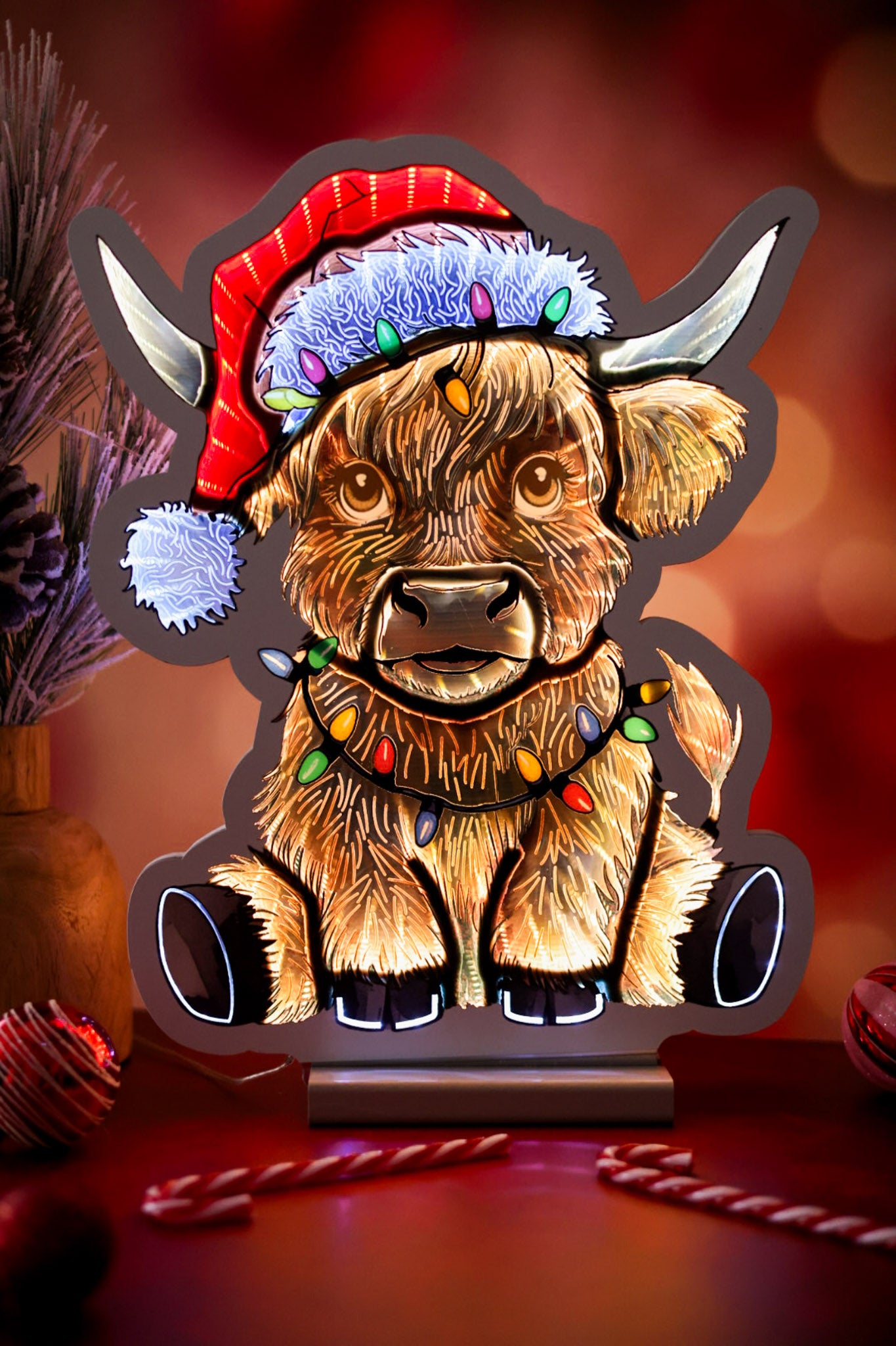 16" Christmas Highland Cow Infinity Light