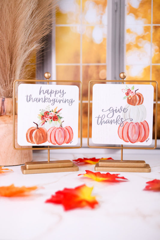 Metal Framed Thanksgiving Pumpkin Signs (2 Styles)