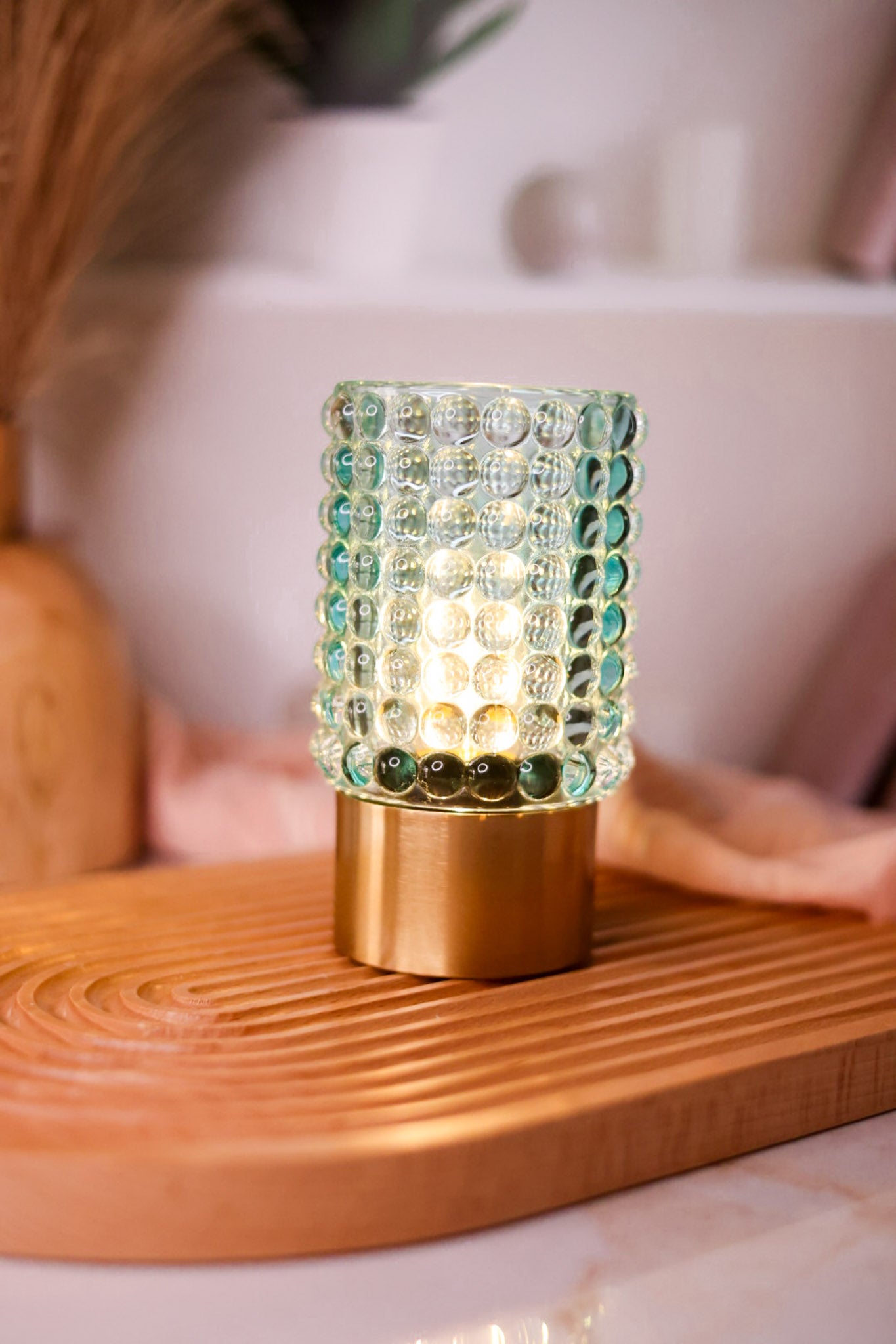 Blue Hobnail Glass Accent Light