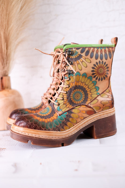 Carnivale Colorful Leather Boots With Platform Heel