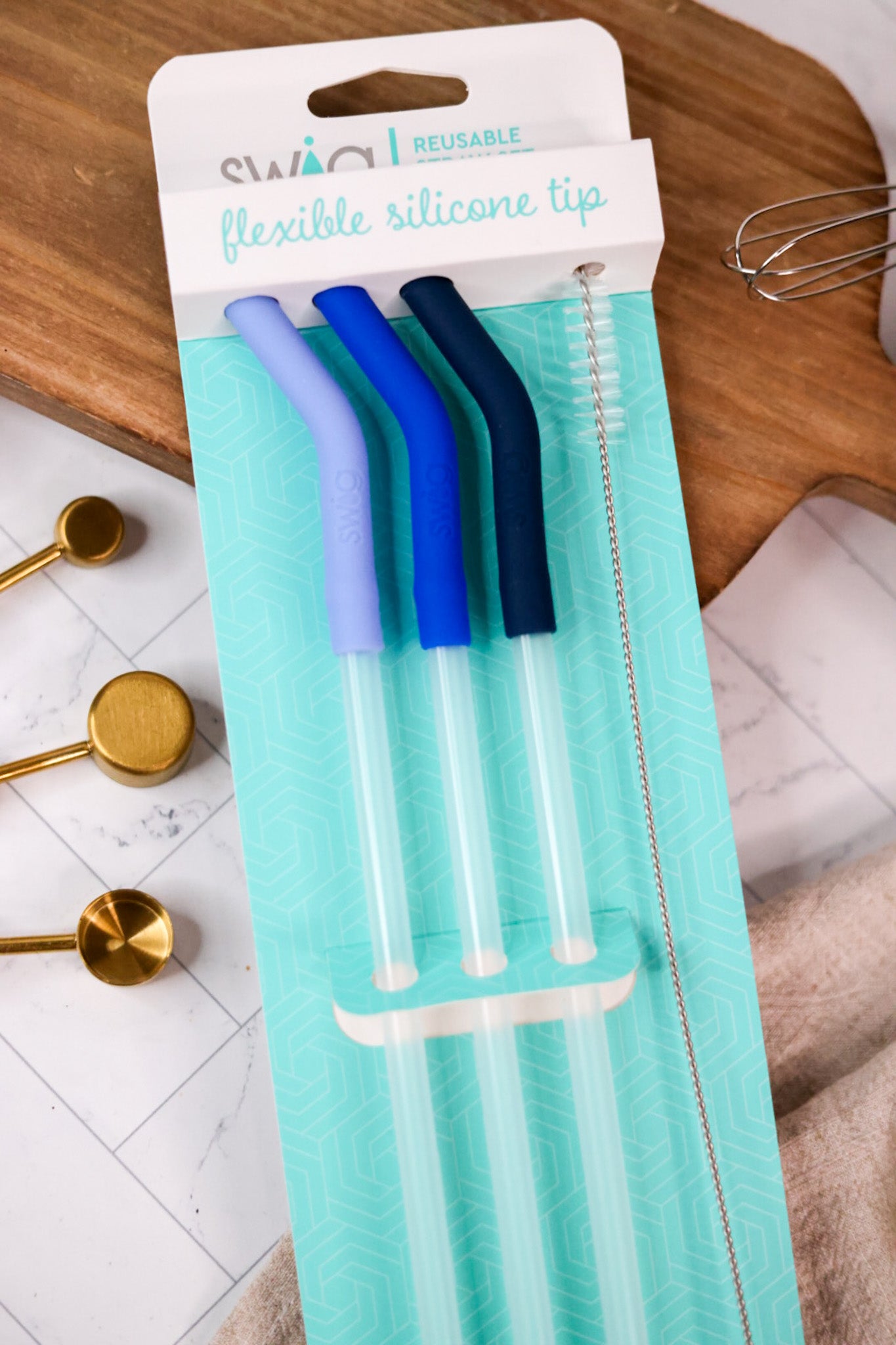 Hydrangea/Blue/Navy Reusable Straw Set
