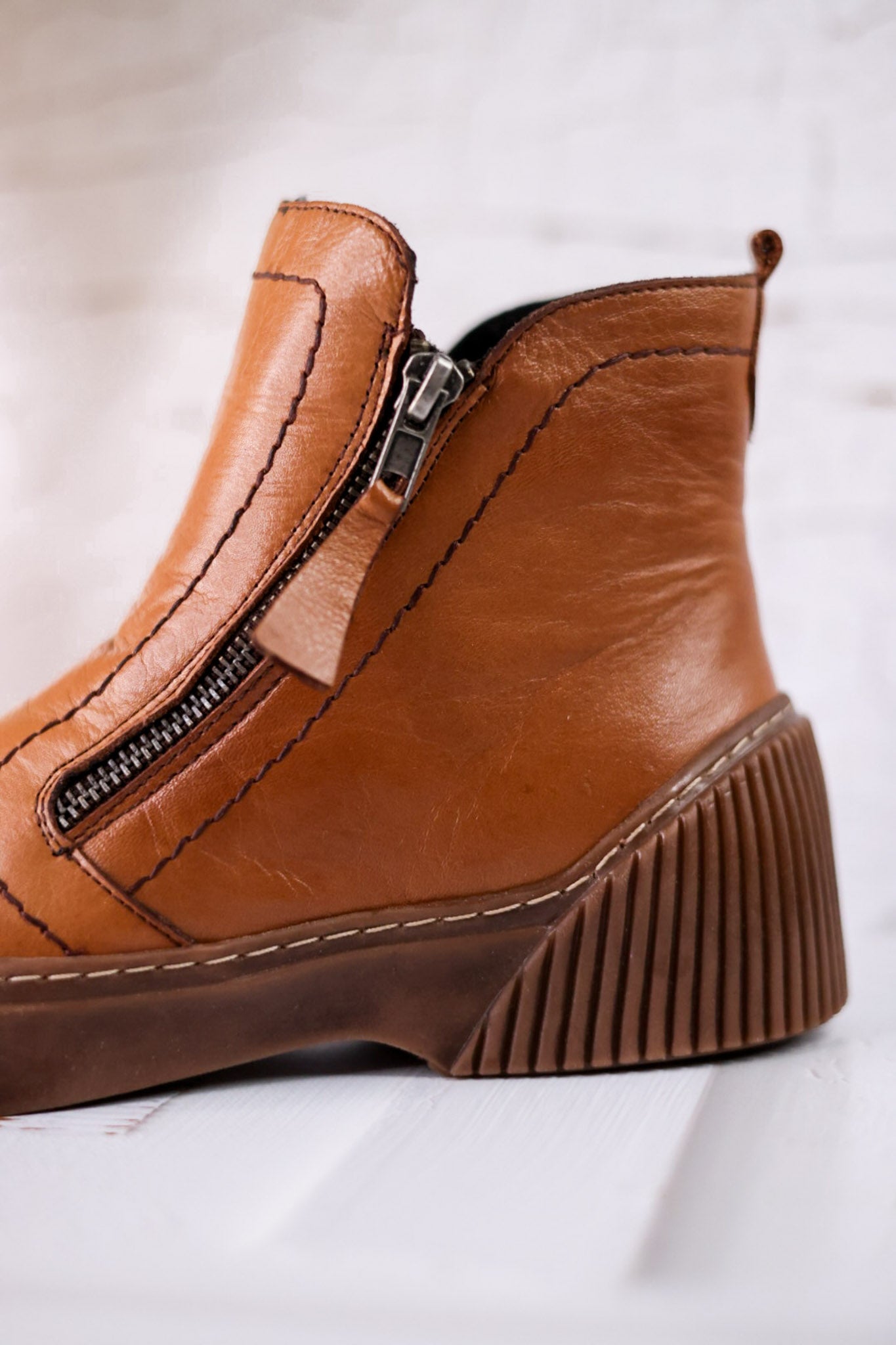 The Kelko Camel Leather Zippered Booties
