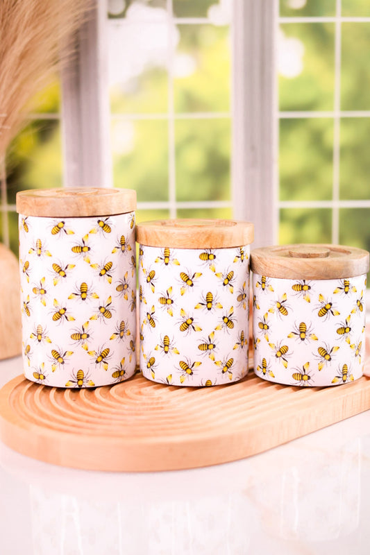 Bee Enameled Wood Containers (3 Sizes)