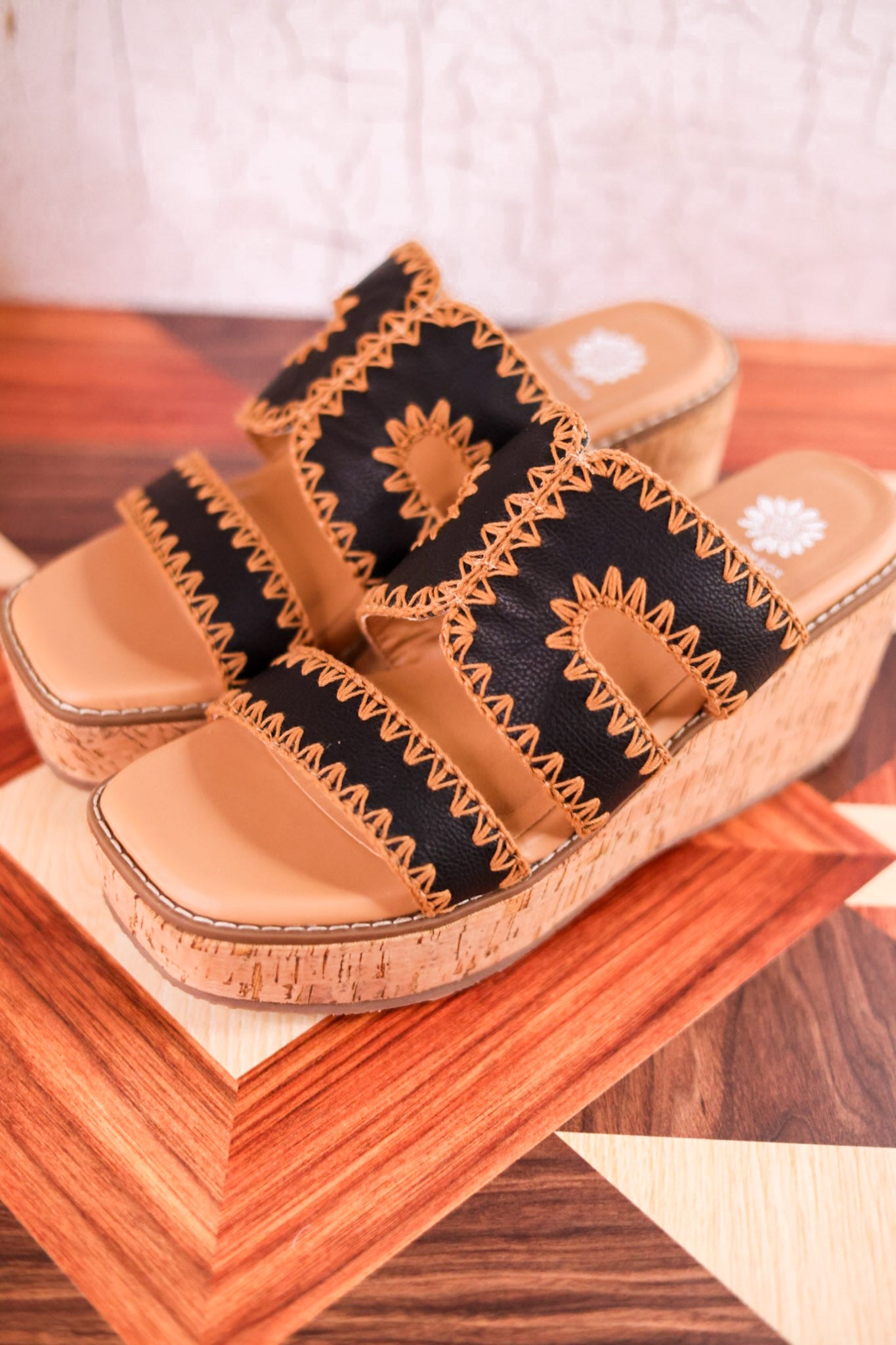 The "Tracie" Black & Tan Slide Sandal