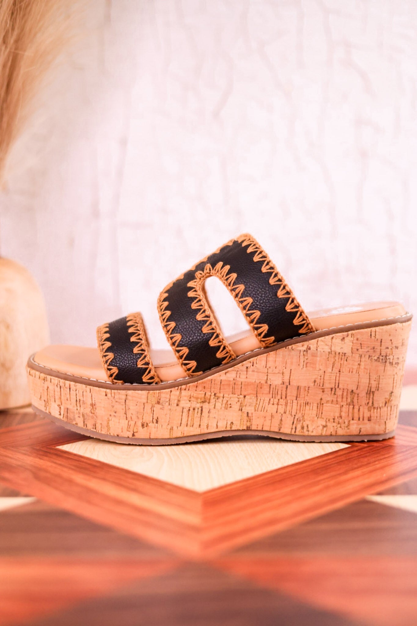 The "Tracie" Black & Tan Slide Sandal