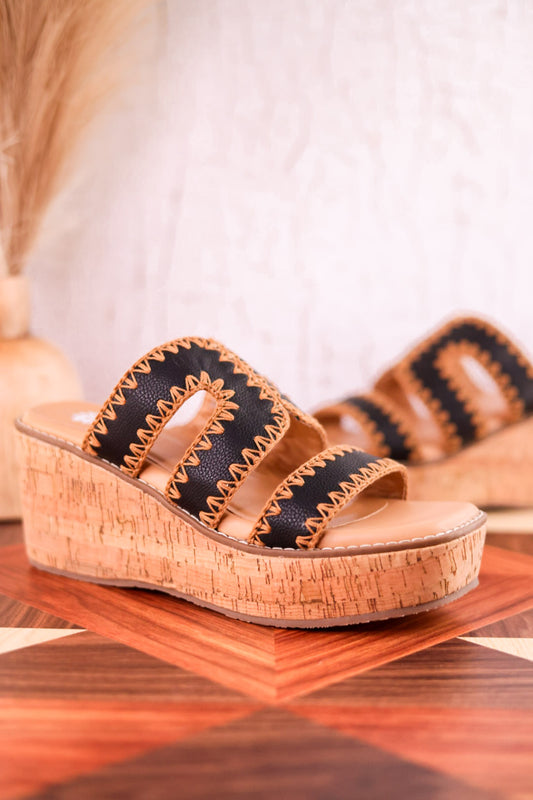 The "Tracie" Black & Tan Slide Sandal