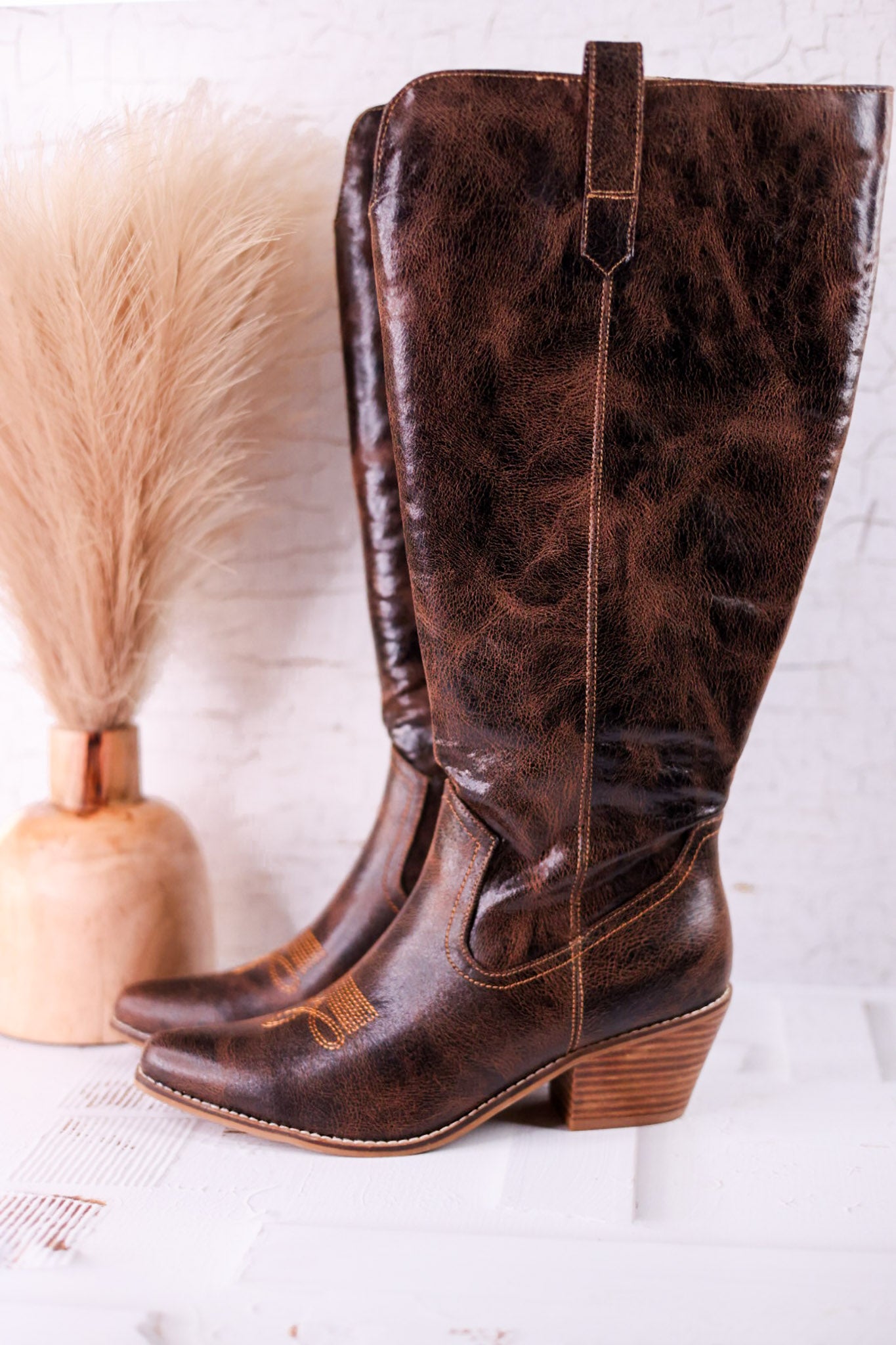Hat's Off Espresso Crinkle Wide Calf Boots