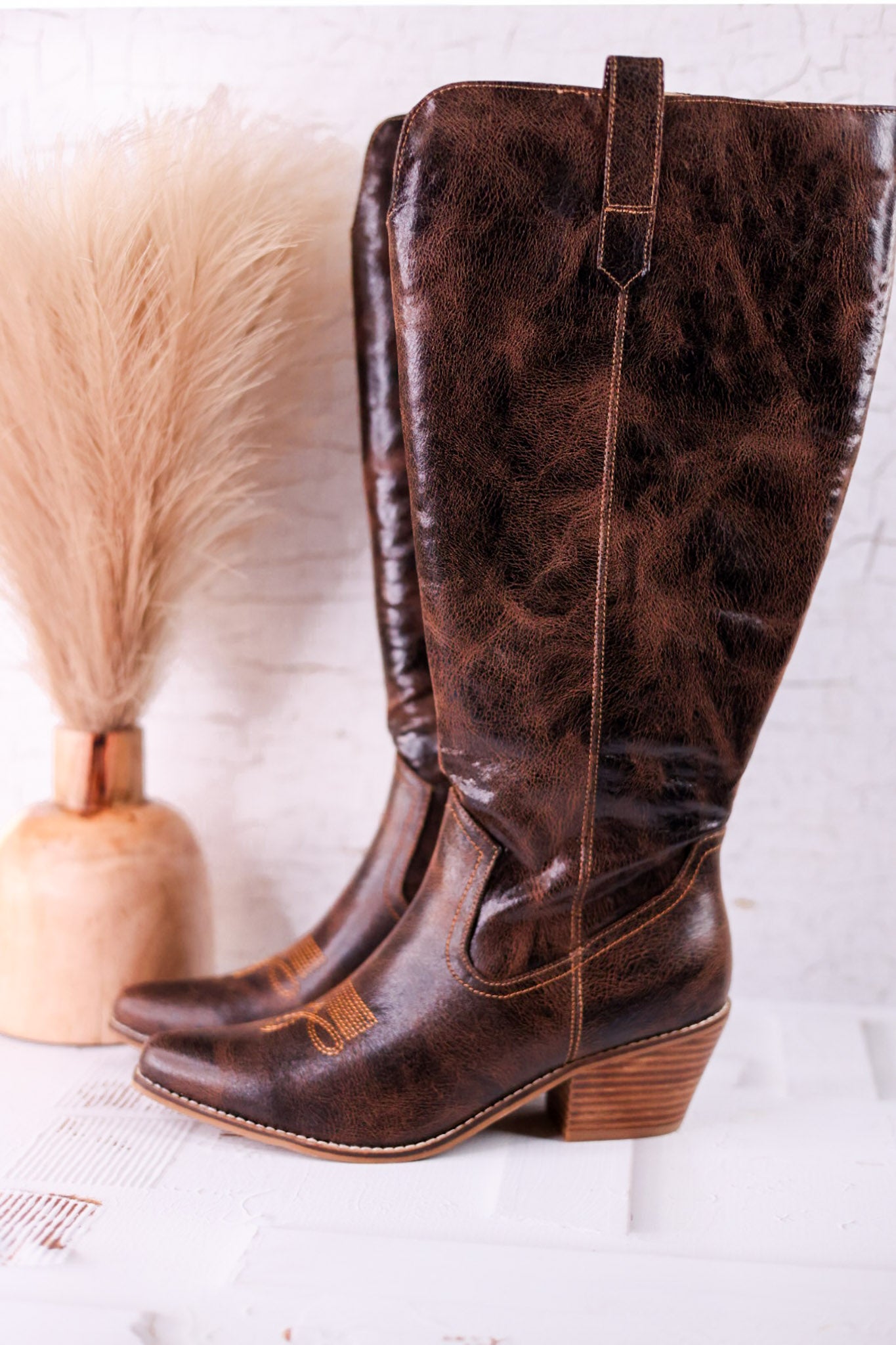 Hat's Off Espresso Crinkle Wide Calf Boots