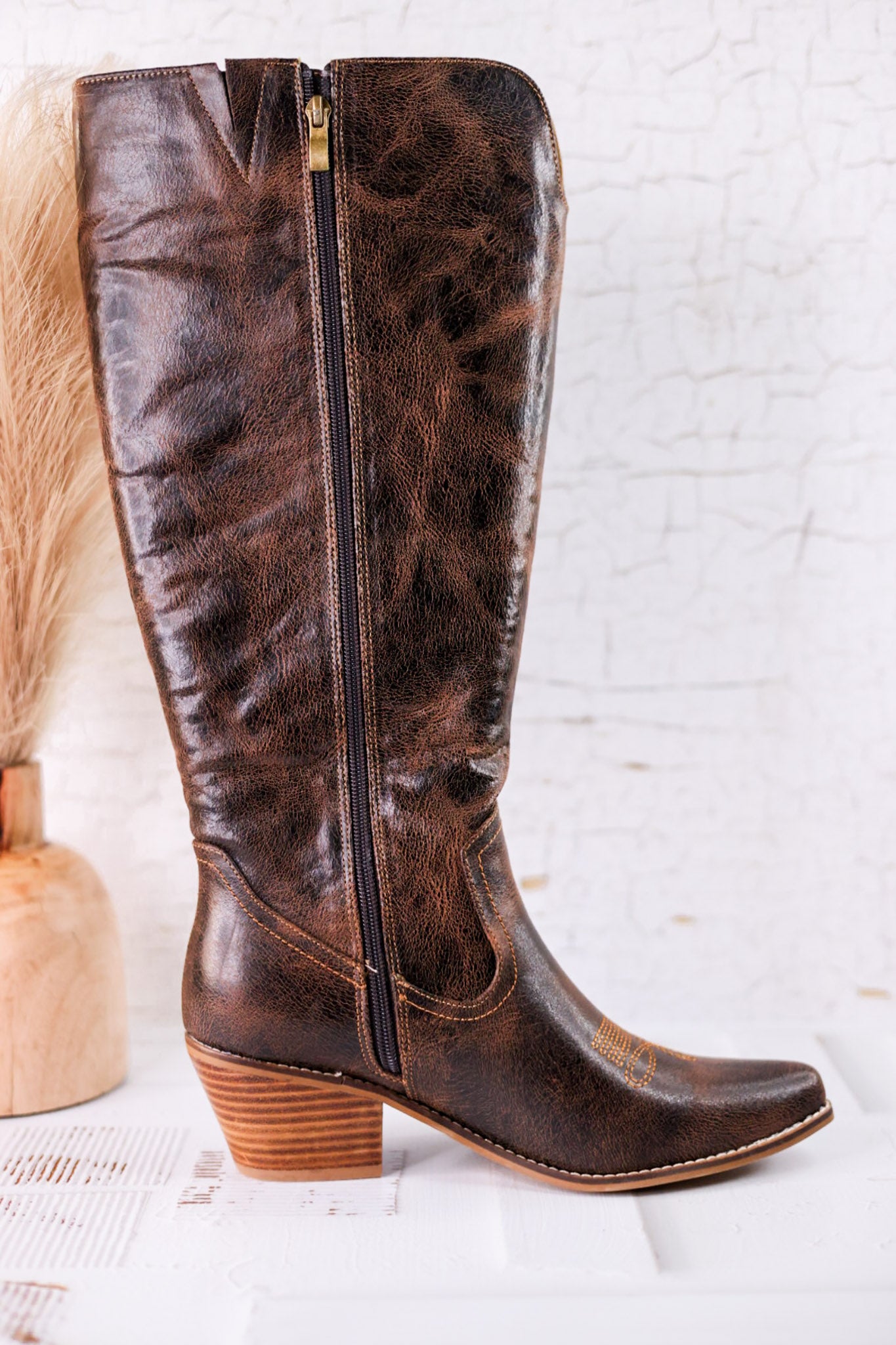 Hat's Off Espresso Crinkle Wide Calf Boots