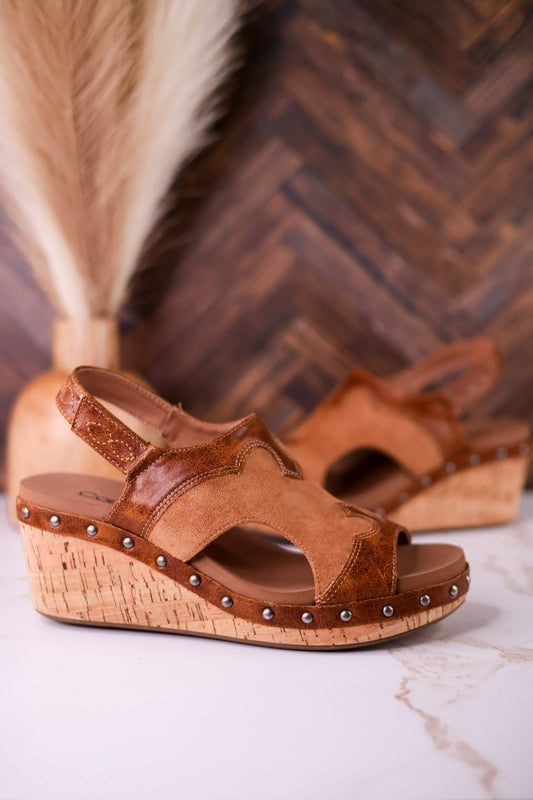 Hey Stranger Wedge Heels In Saddle Brown