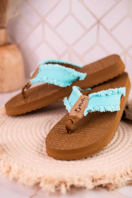 The Brexly Flip Flop Sandals with Aqua Canvas Straps