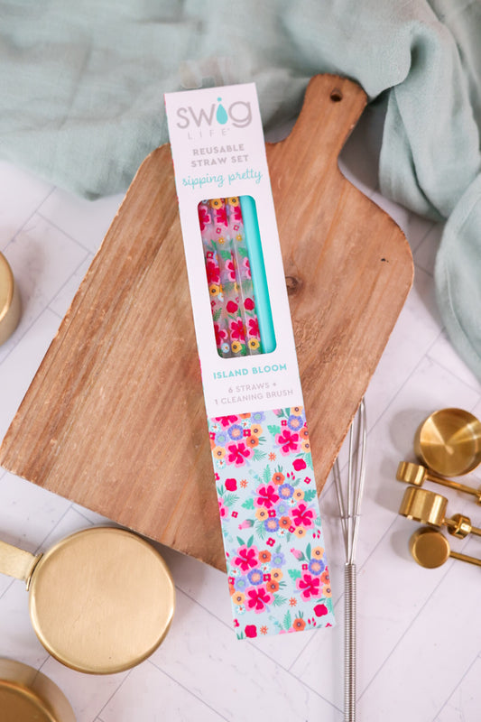 Island Bloom + Mint Reusable Straw Set