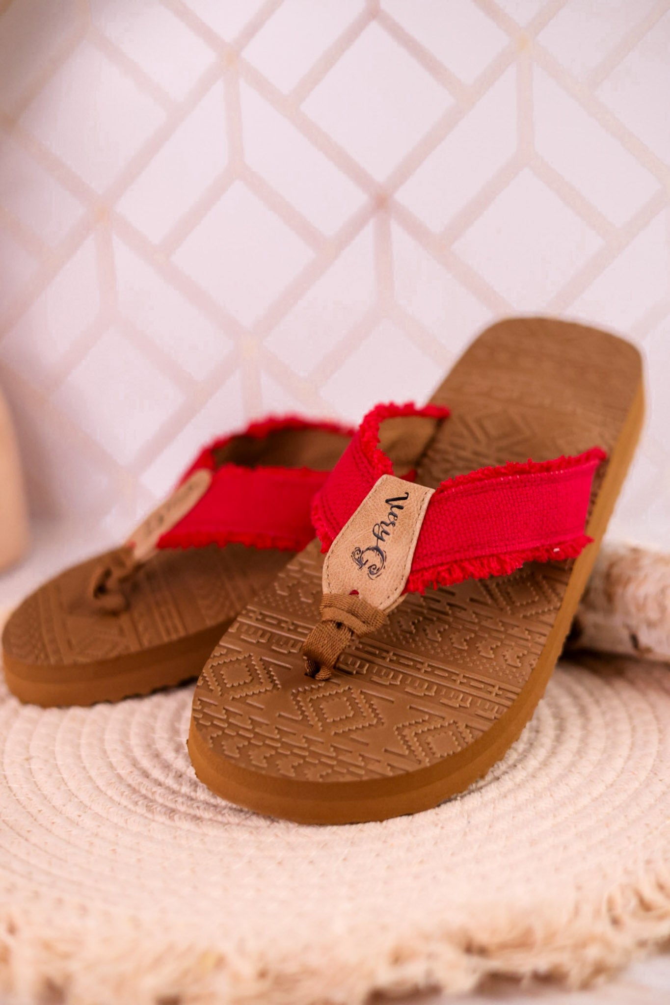 The Brexly Flip Flop Sandals with Red Canvas Straps