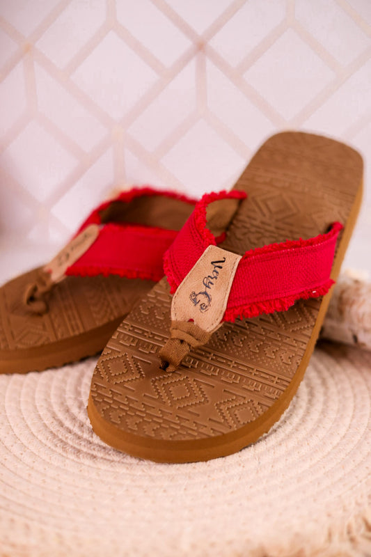 The Brexly Flip Flop Sandals with Red Canvas Straps