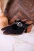 For The Girls Black Floral Embossed Mules With Heel