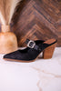 For The Girls Black Floral Embossed Mules With Heel