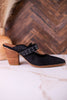 For The Girls Black Floral Embossed Mules With Heel