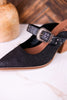 For The Girls Black Floral Embossed Mules With Heel