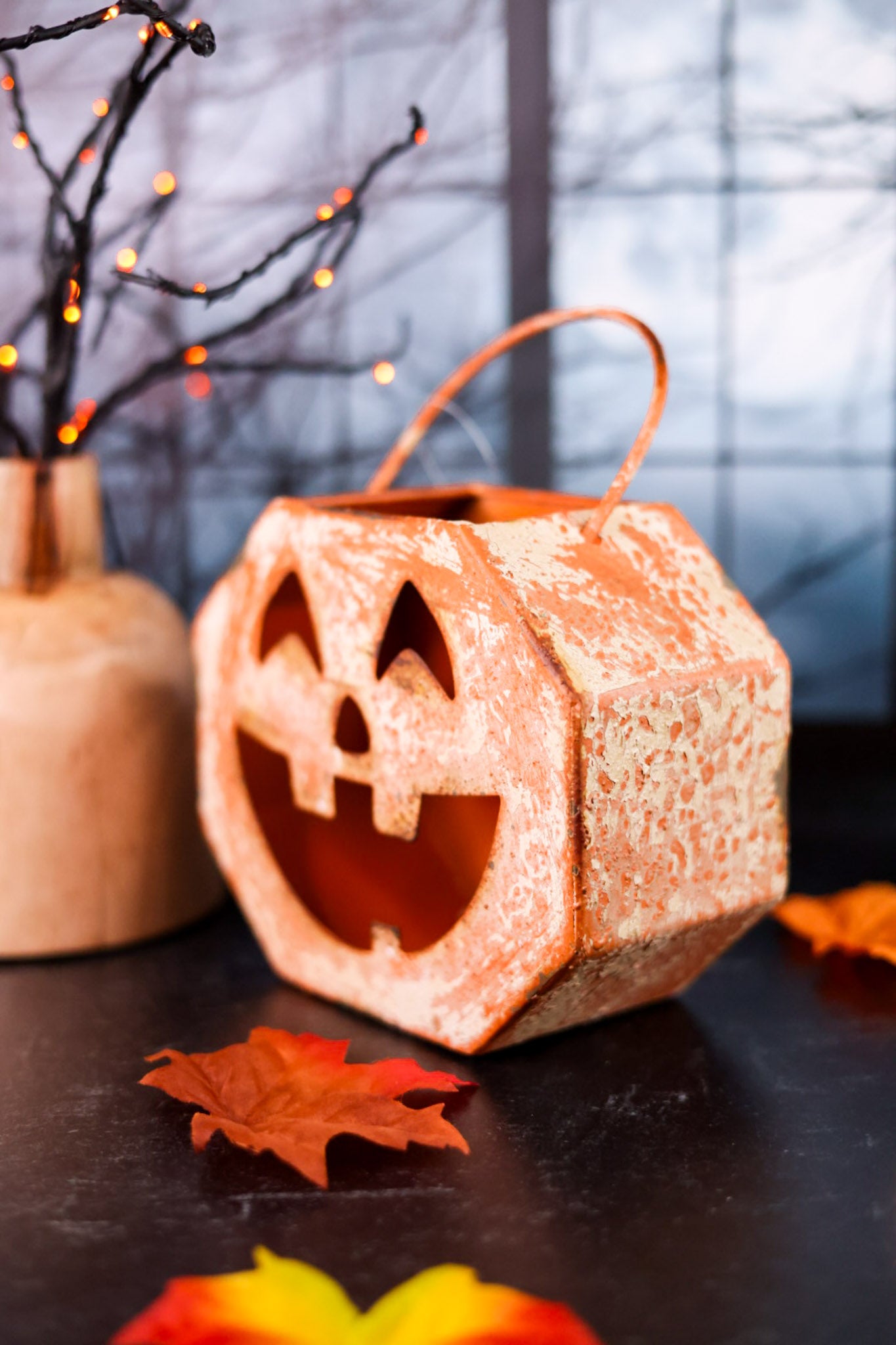 Small Metal Jack-O-Lantern Decorative Bucket