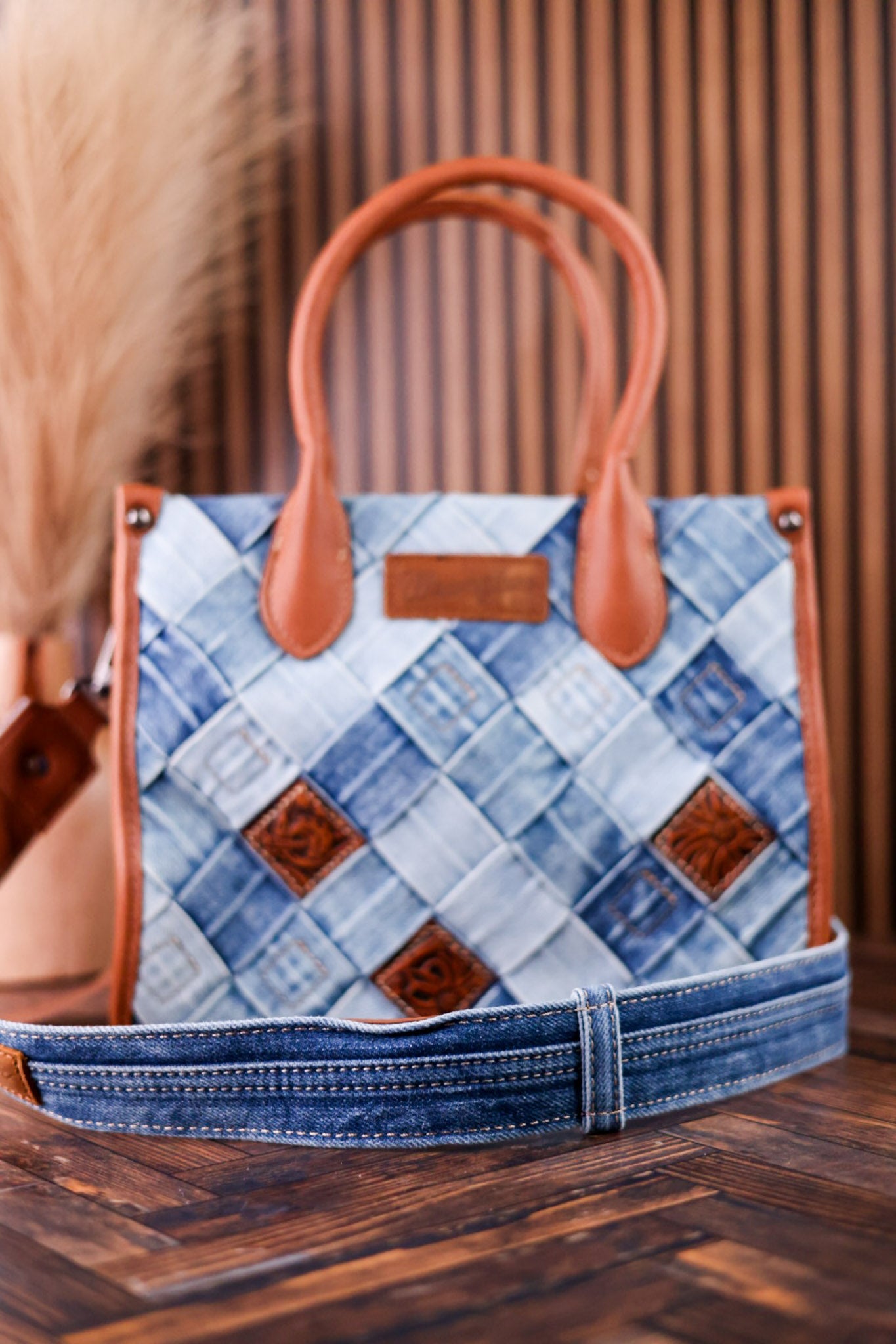 Blue Denim Diamond Patterned Wrangler Tote Bag