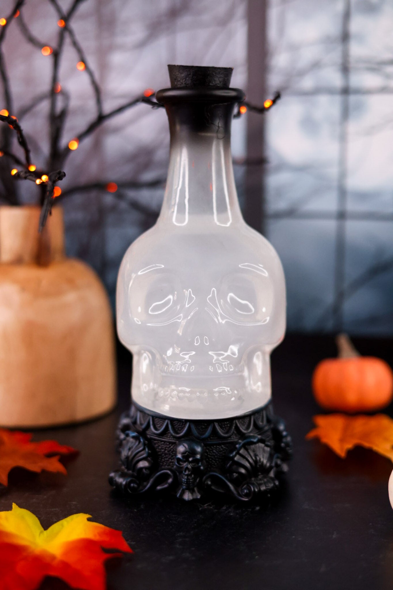 Acrylic Halloween Skull Bottle Water Globe W/ Sound