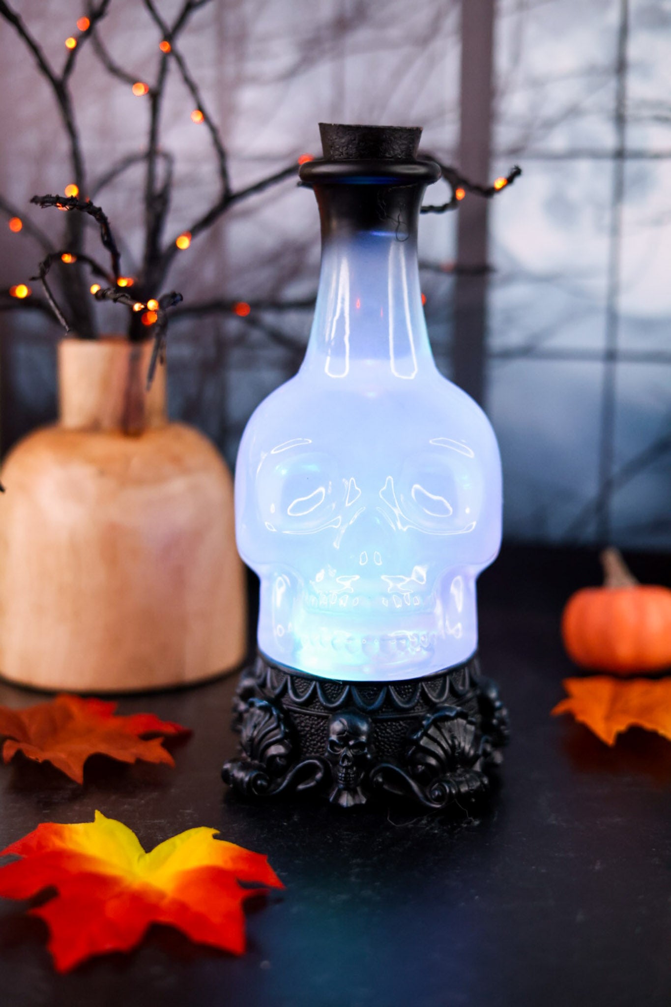 Acrylic Halloween Skull Bottle Water Globe W/ Sound