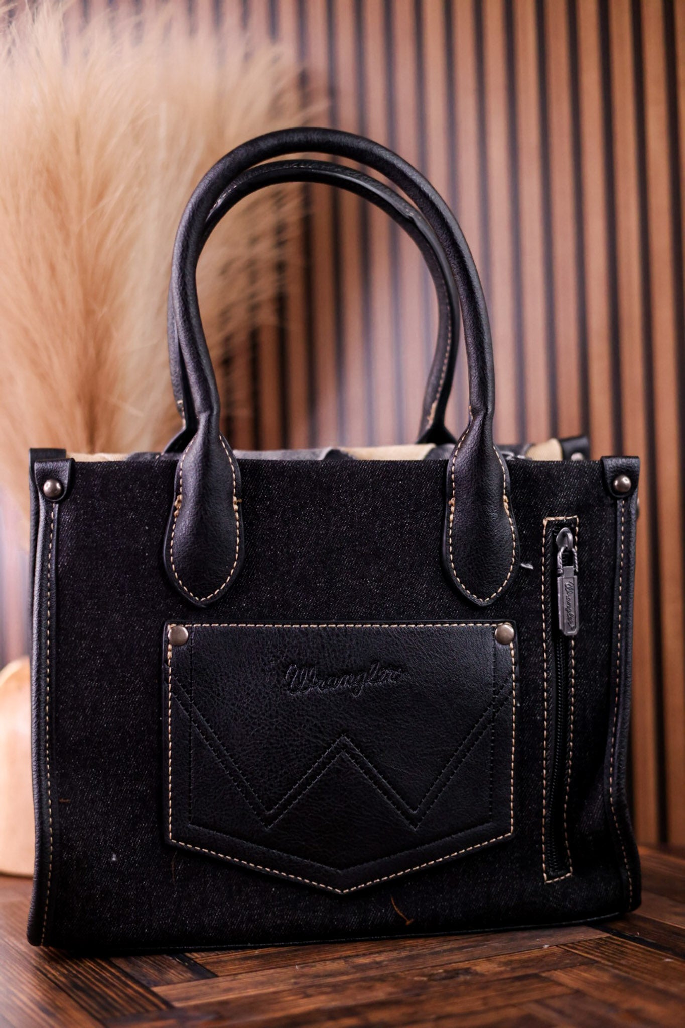 Black Diamond Patterned Wrangler Denim Tote Bag