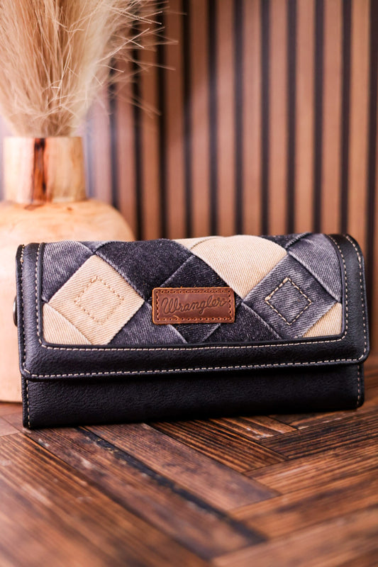 Black Wrangler Denim Tri Fold Convertible Wallet