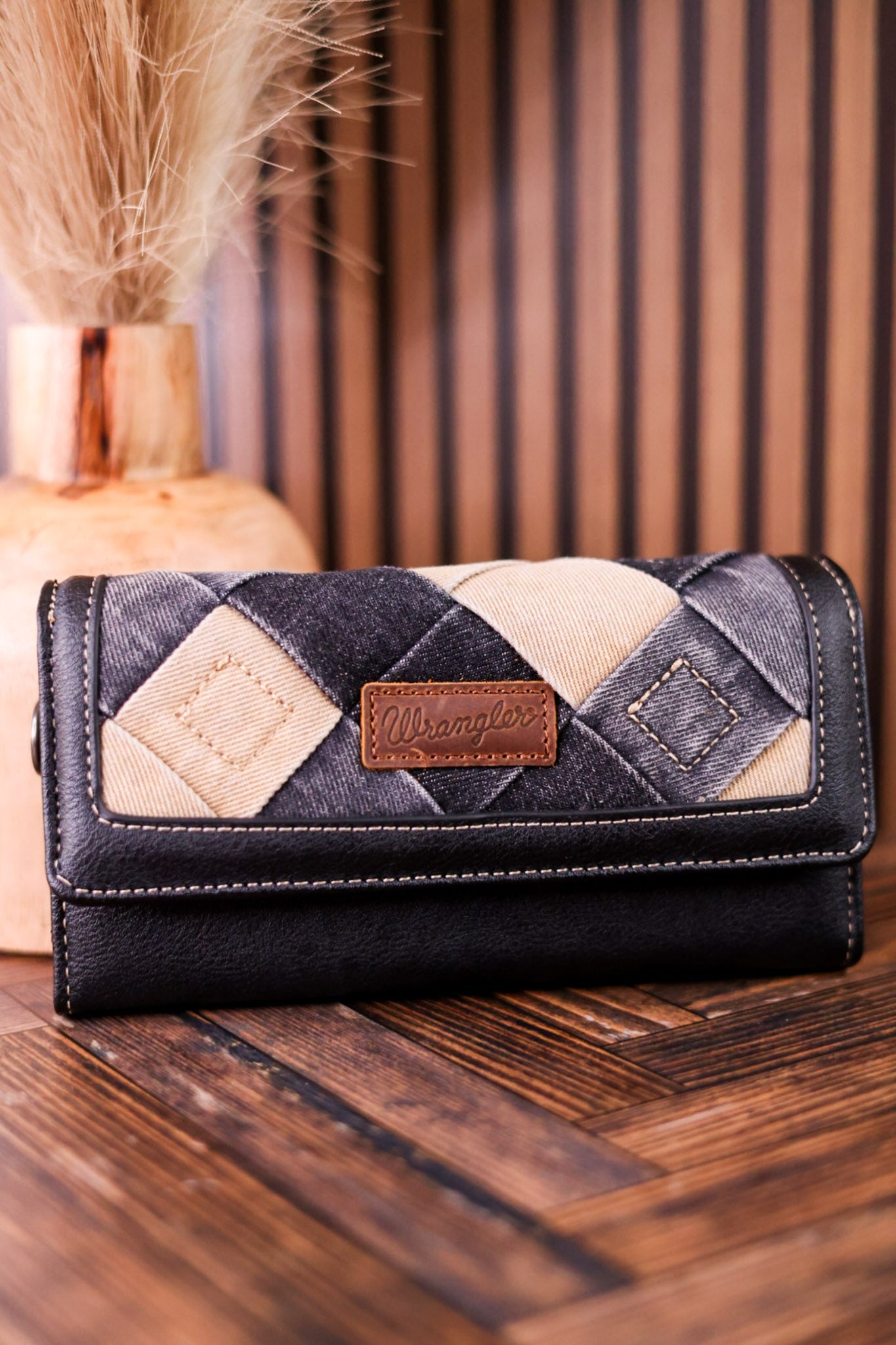 Black Wrangler Denim Tri Fold Convertible Wallet