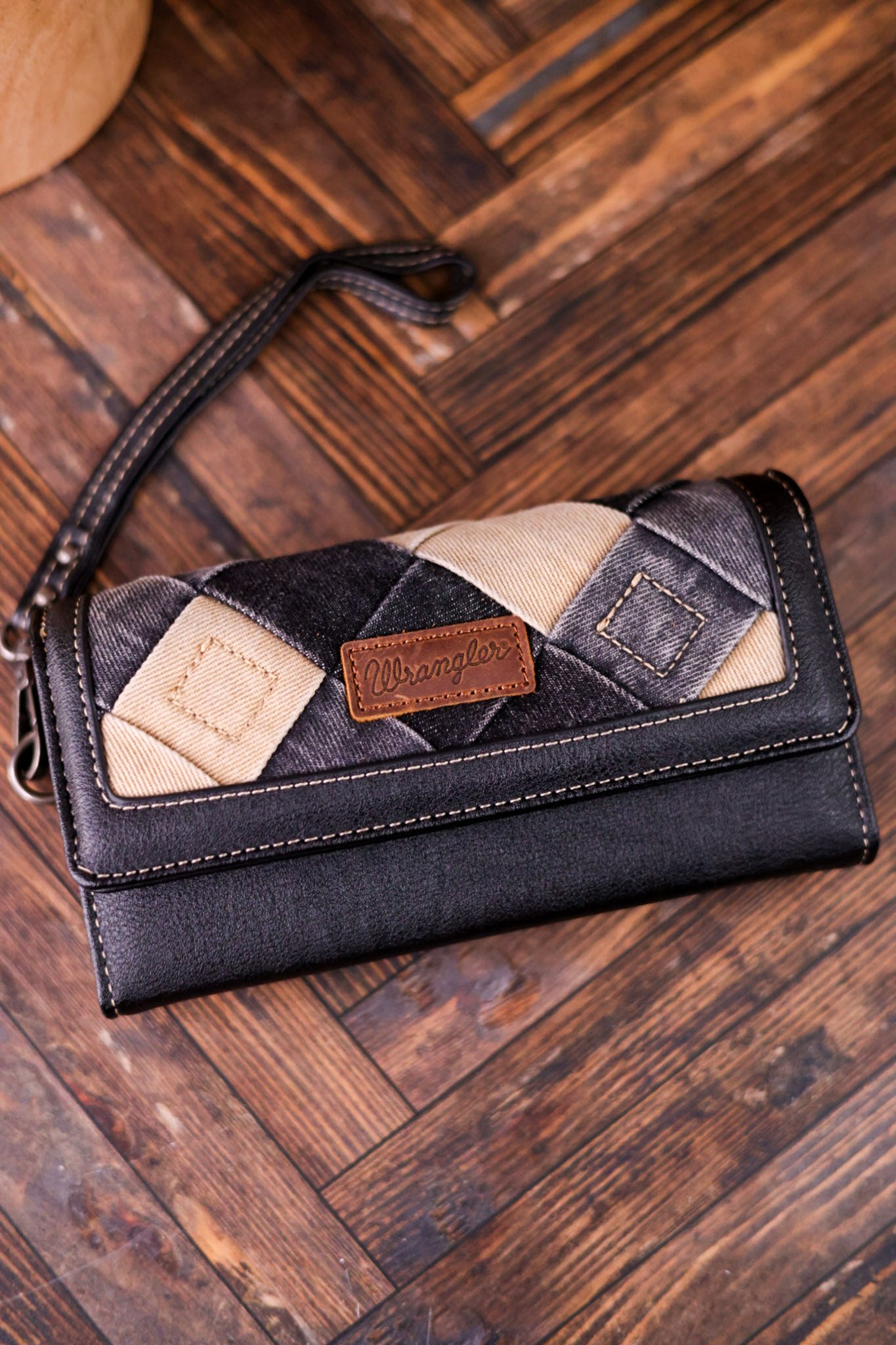 Black Wrangler Denim Tri Fold Convertible Wallet