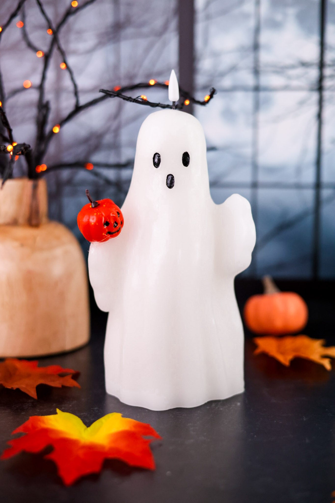 Ghost With Pumpkin LED Wax Decorative Candle Figure